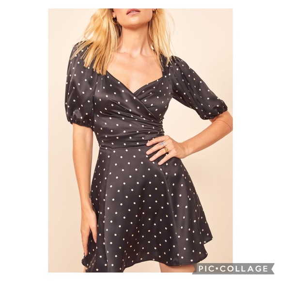 Reformation 2 Lane Silk Polka Dot Wrap Style Mini Dress - Picture 2 of 13
